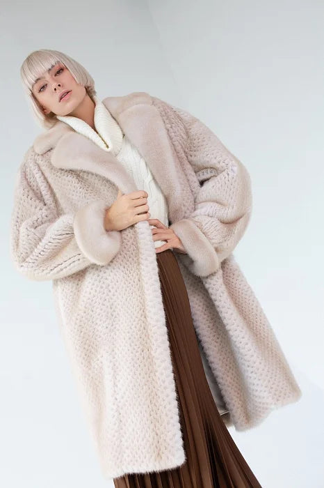 New Innovations Plus Size Women's Solid Perforated Mink Coat Long Full Sleeve White Fur Coats