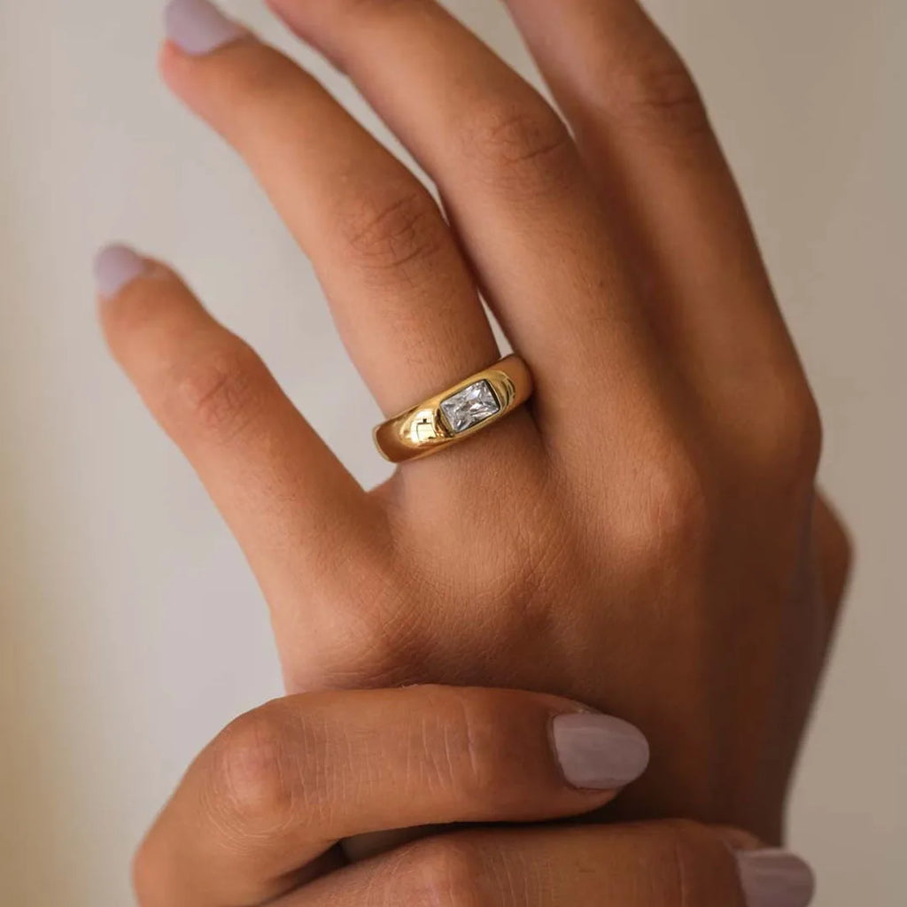 Fashioncustom logo Ring 18k Yellow Gold Rings Jewelry Simple square