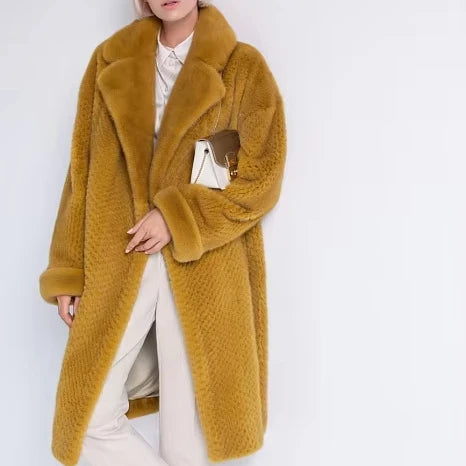 New Innovations Plus Size Women's Solid Perforated Mink Coat Long Full Sleeve White Fur Coats