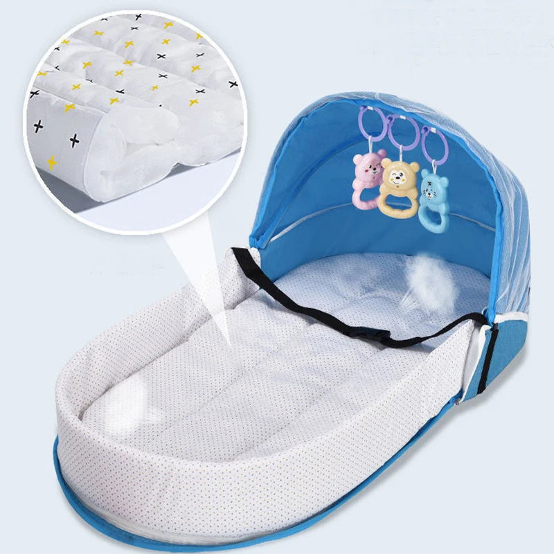 Brightbebe Portable Bionic Isolation Folding Bed Baby Diaper Bag Tote Travel Crib Mommy Bag with Mosquito Shield Kids' Bedding