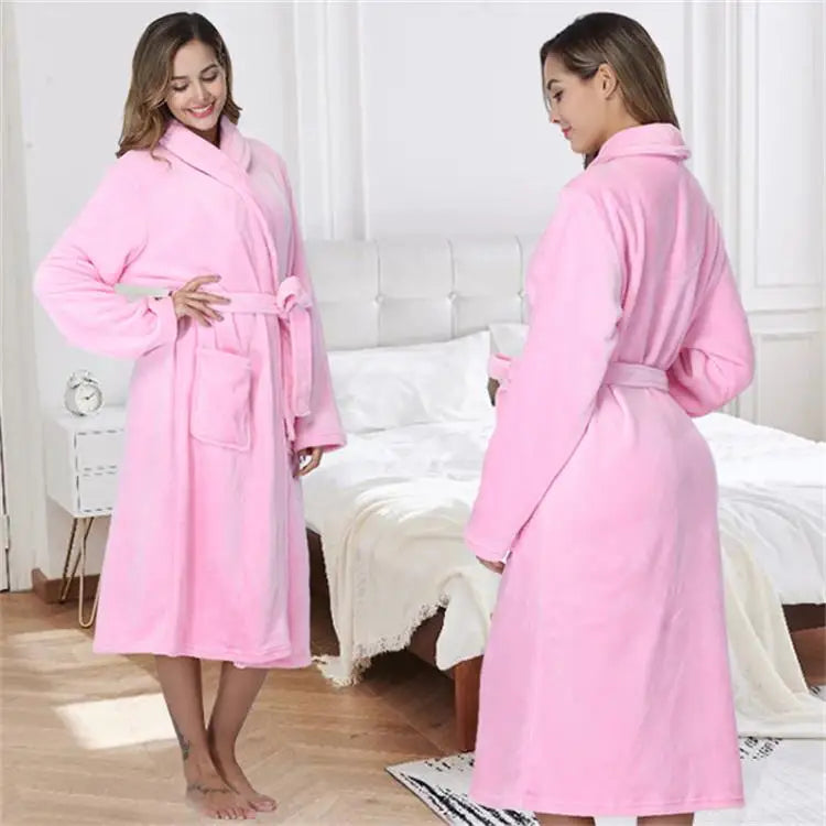 Local Stock Plush Oversize Winter Soft Warm Long Flannel Bathrobe with Hood for Women - Thick Night Fleece Bath Robes