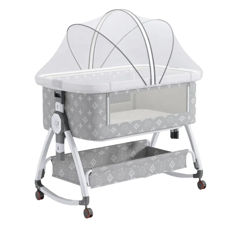 Luxury Modern 3-in-1 Multifunctional High-Carbon Steel Metal Cot Bed Baby Crib with Bedding for Bedroom Use