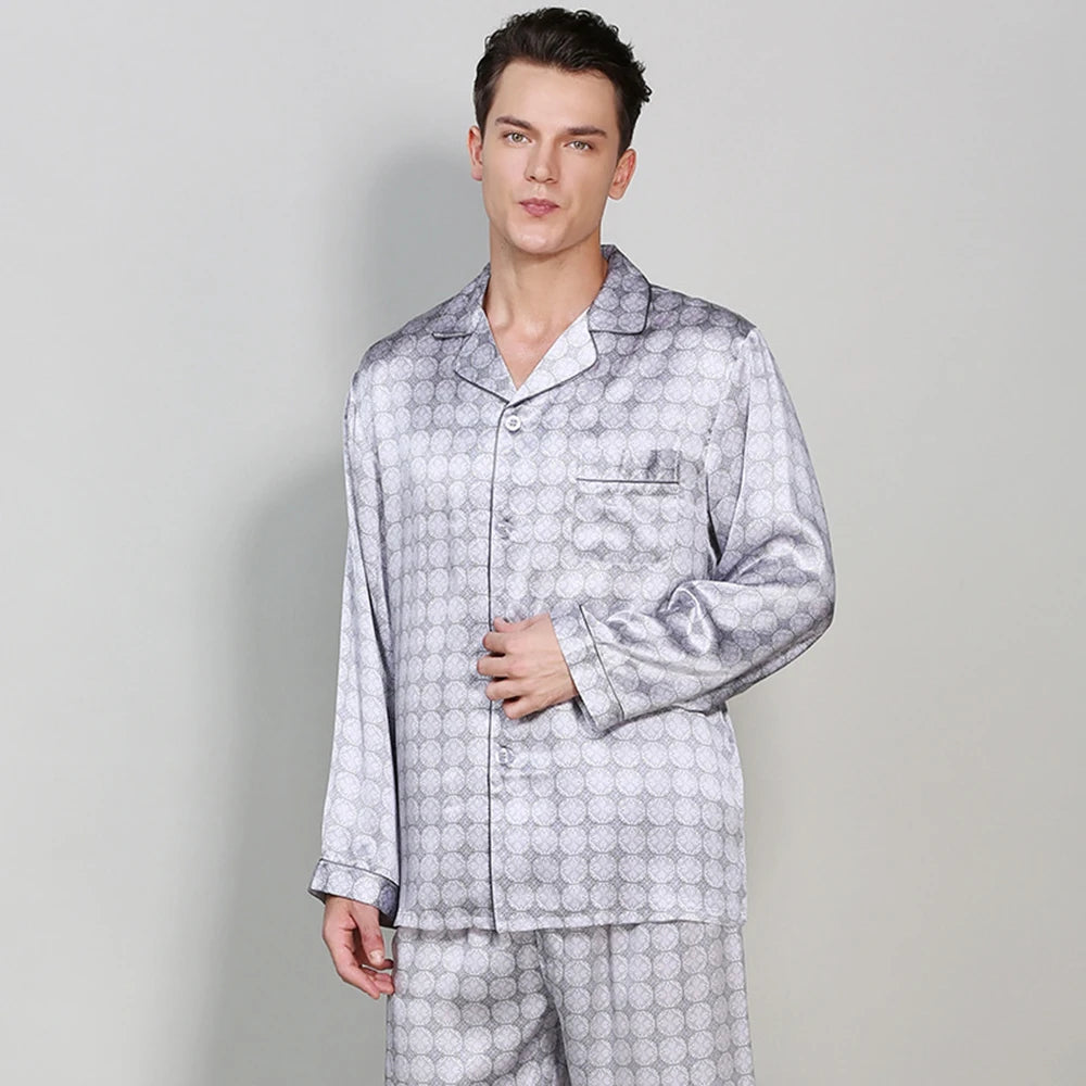 Long Sleeve Luxury Men's Sleep Outfit -  Men Silky Homewear Set