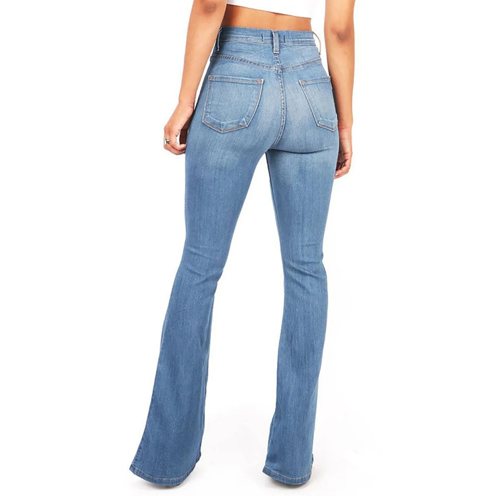4XL Flare Jeans for Women - High Waist Zipper Fly Denim Blue and Black Wide Leg Pants - Bandage Skinny Push Up Trousers