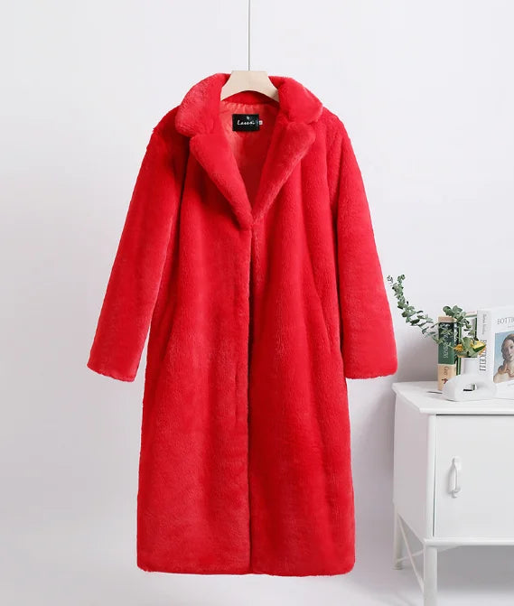 Warm Women Faux Fur Coat for Ladies | Long Artificial Rabbit Fur Coat for Women
