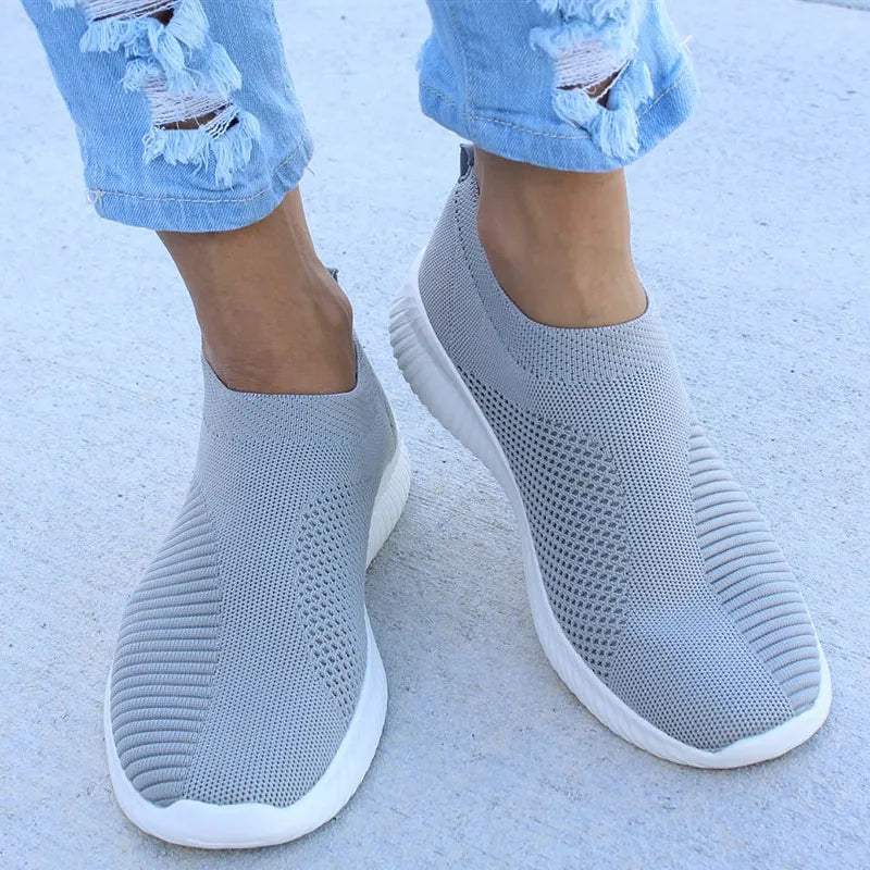 Women's Flat Slip-On White Shoes - Lightweight Summer Sneakers for Women