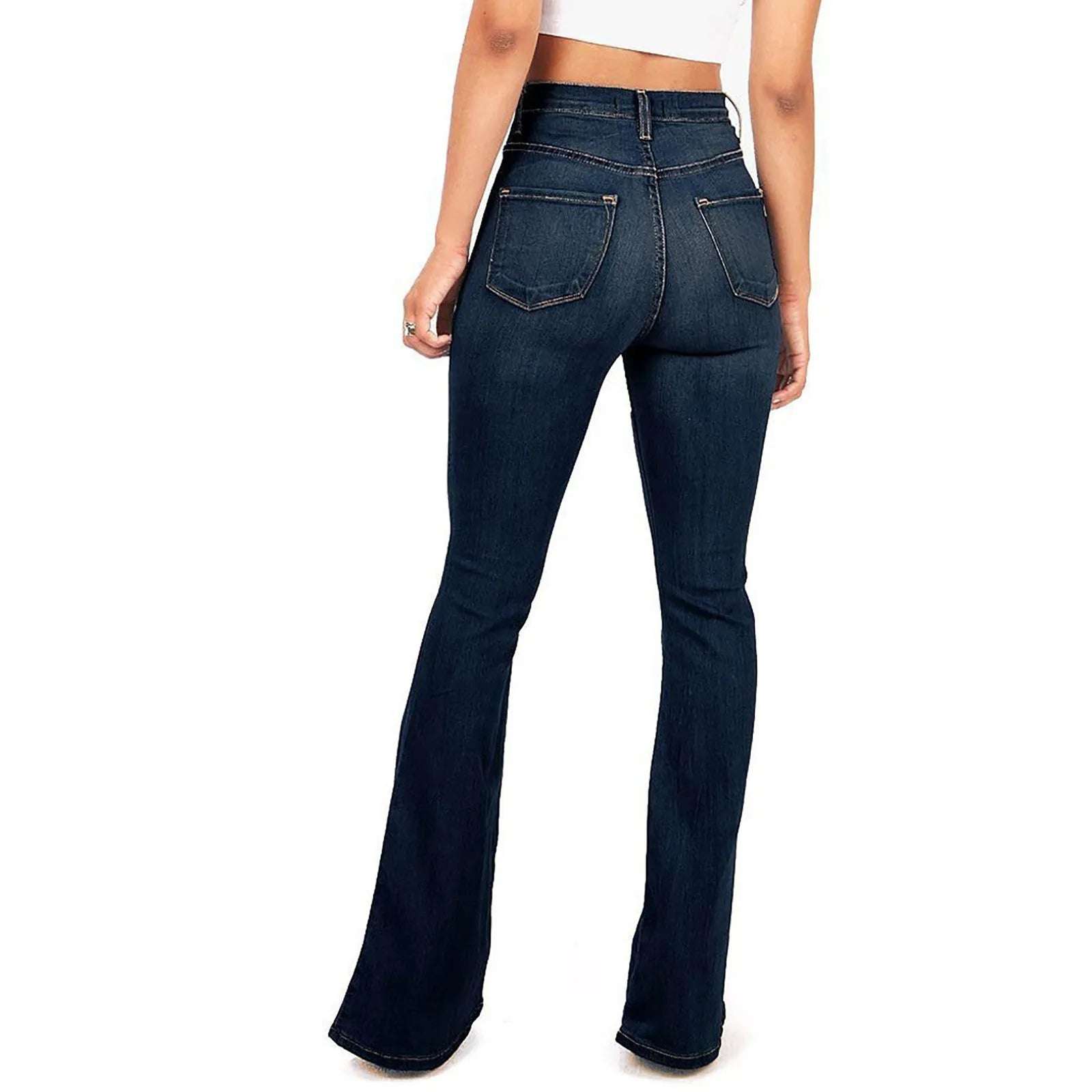 4XL Flare Jeans for Women - High Waist Zipper Fly Denim Blue and Black Wide Leg Pants - Bandage Skinny Push Up Trousers