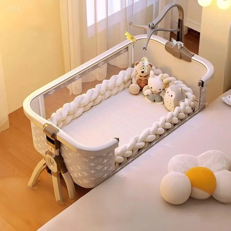 Luxury Modern 3-in-1 Multifunctional High-Carbon Steel Metal Cot Bed Baby Crib with Bedding for Bedroom Use