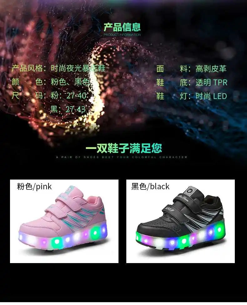 boys and girls Roller Skates Tow Wheels Shoes Glowing Light LED Children Fashion Luminous Sport Casual Wheelys Skating Sneakers