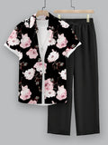 Men's Fashionable Floral Printed Suit Hawaiian Beach Inspired Short-Sleeved Shirt and Casual Pants for Spring Vacation