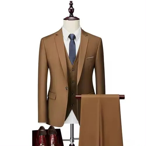 Light Grey  Business Blazers/best Wedding Groom's Three-piece Suit Casual  Tuxedo EUR US Size XS-3XL (Jackets+Vest+Pants)