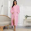 Waffle Pink Robes with Logo Sleep Wear Women Pajama Honeycomb Long Bathrobe