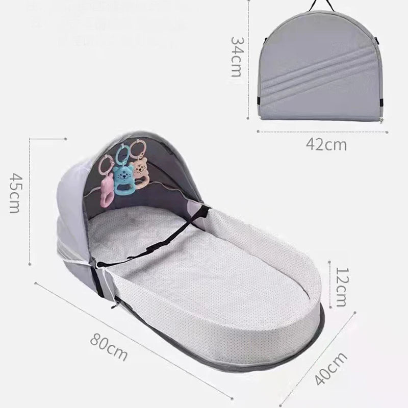 Brightbebe Portable Bionic Isolation Folding Bed Baby Diaper Bag Tote Travel Crib Mommy Bag with Mosquito Shield Kids' Bedding