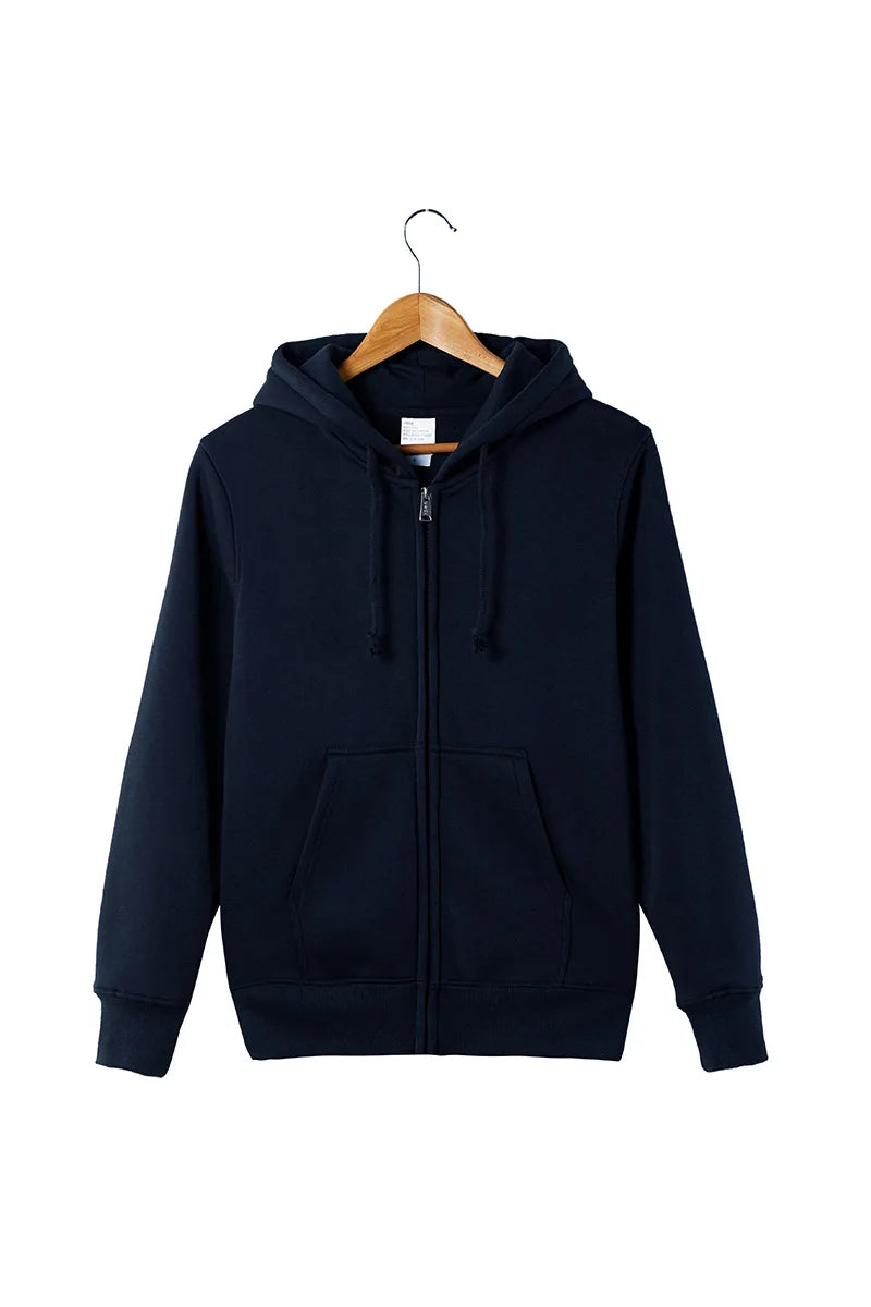 2025 Unisex Full Zip Long Sleeve Hoodie With Large Front Pocket