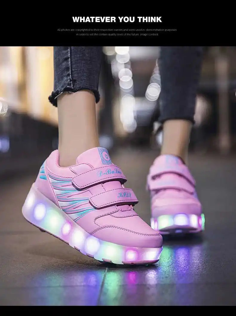boys and girls Roller Skates Tow Wheels Shoes Glowing Light LED Children Fashion Luminous Sport Casual Wheelys Skating Sneakers