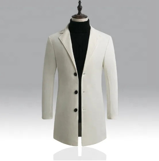 OEM ODM Wholesale Good Quality Winter Men Casual Outwear Single Breasted Slim Fit Wool Business Button Trench Jacket Coat