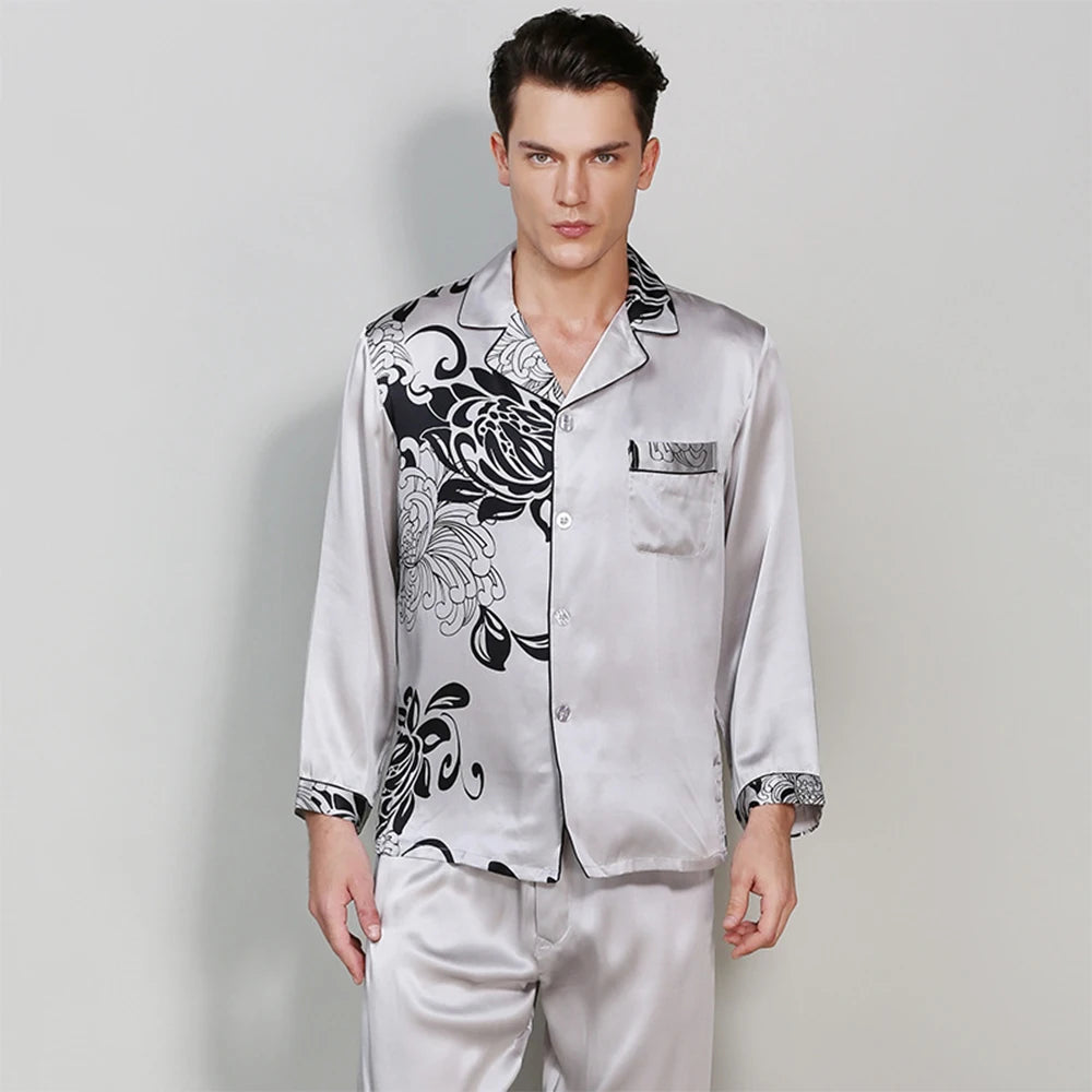 Long Sleeve Luxury Men's Sleep Outfit -  Men Silky Homewear Set