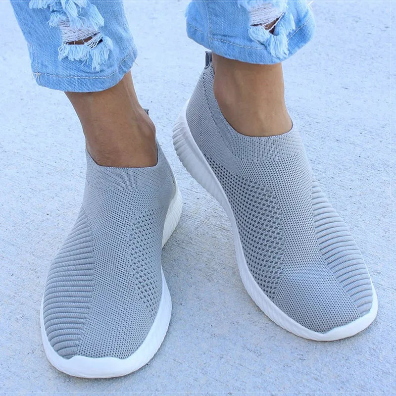Women's Flat Slip-On White Shoes - Lightweight Summer Sneakers for Women