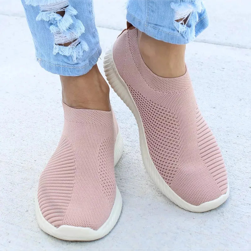 Women's Flat Slip-On White Shoes - Lightweight Summer Sneakers for Women