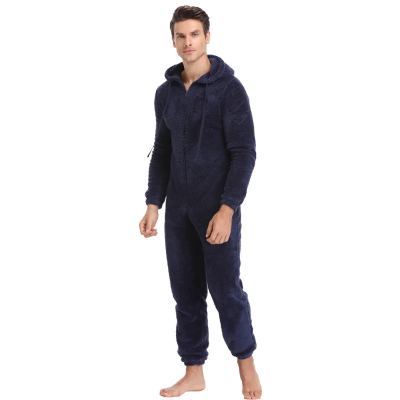Men's Plush Teddy Fleece Pajamas - Winter Warm Jumpsuit