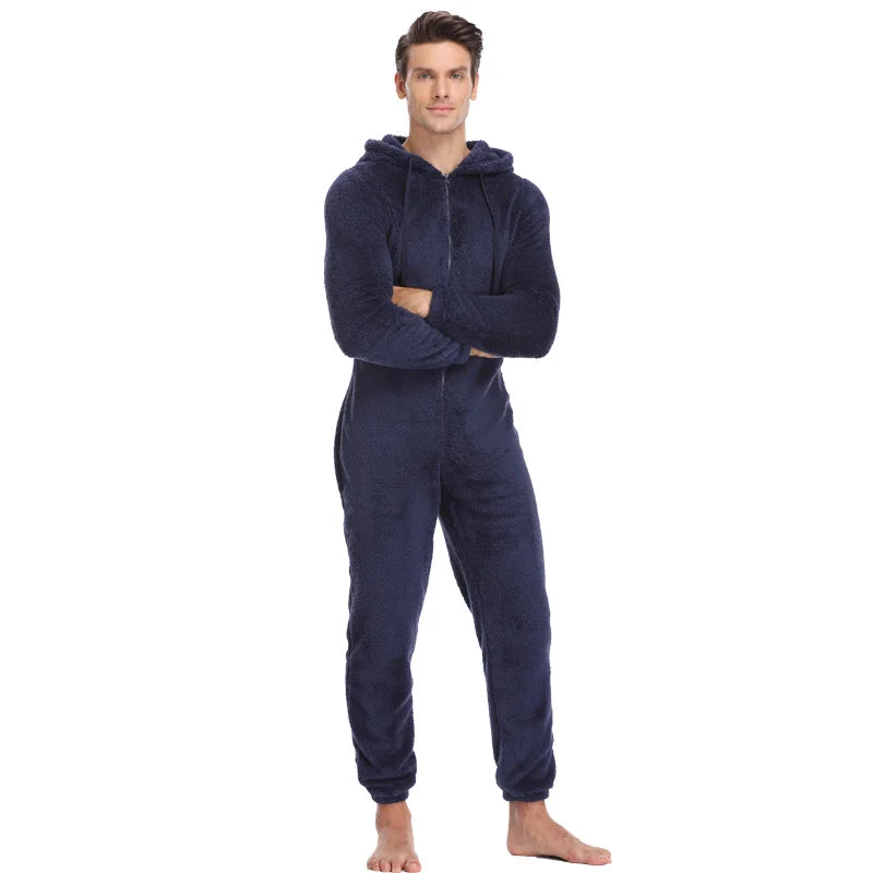 Men's Plush Teddy Fleece Pajamas - Winter Warm Jumpsuit