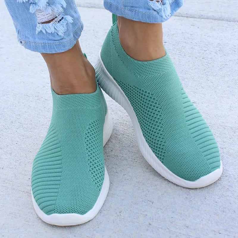 Women's Flat Slip-On White Shoes - Lightweight Summer Sneakers for Women