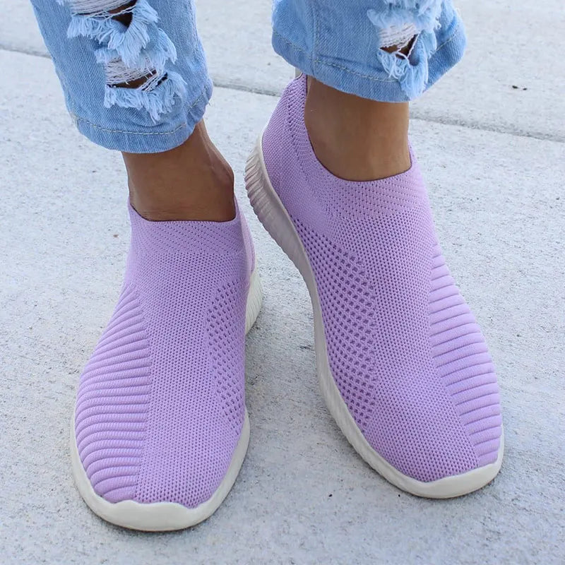 Women's Flat Slip-On White Shoes - Lightweight Summer Sneakers for Women