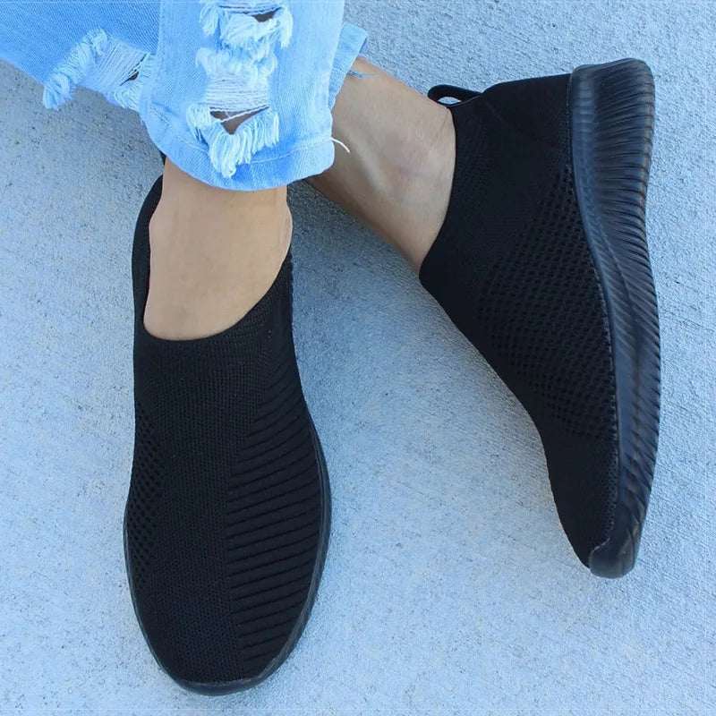 Women's Flat Slip-On White Shoes - Lightweight Summer Sneakers for Women