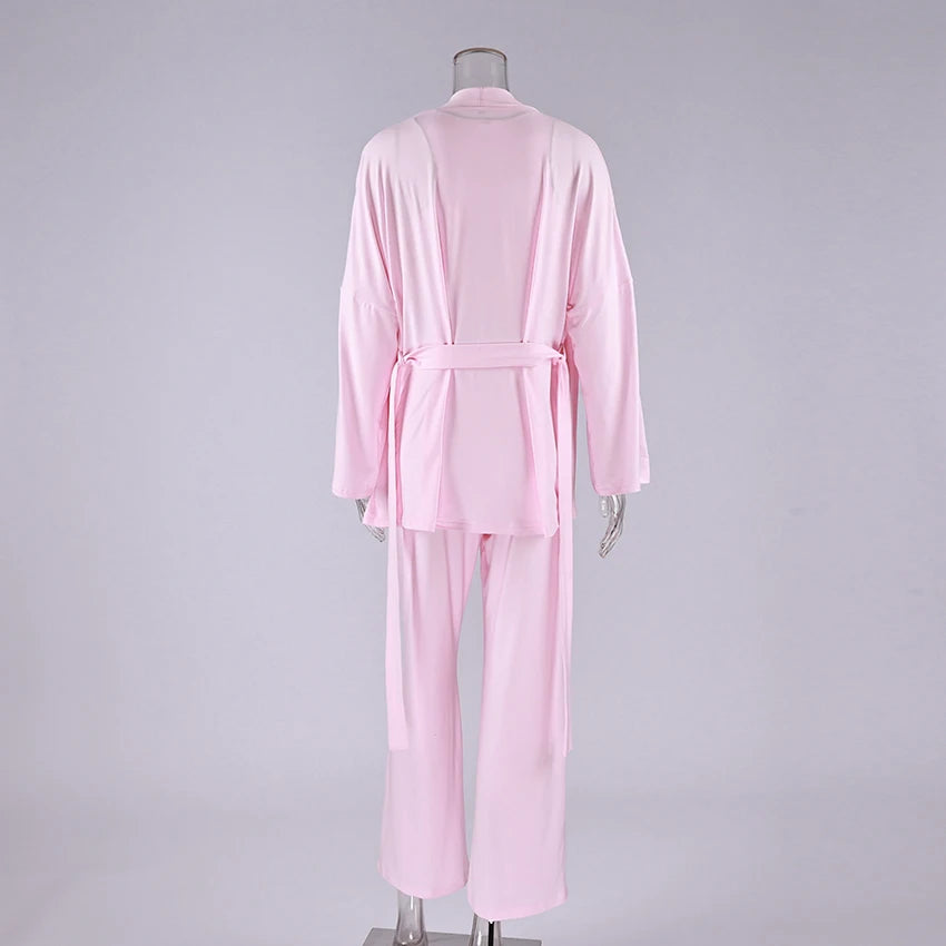 Pink Knitted Robe Set for Women |  3-Piece Pajama Set for Women | |  New Spring Sleepwear