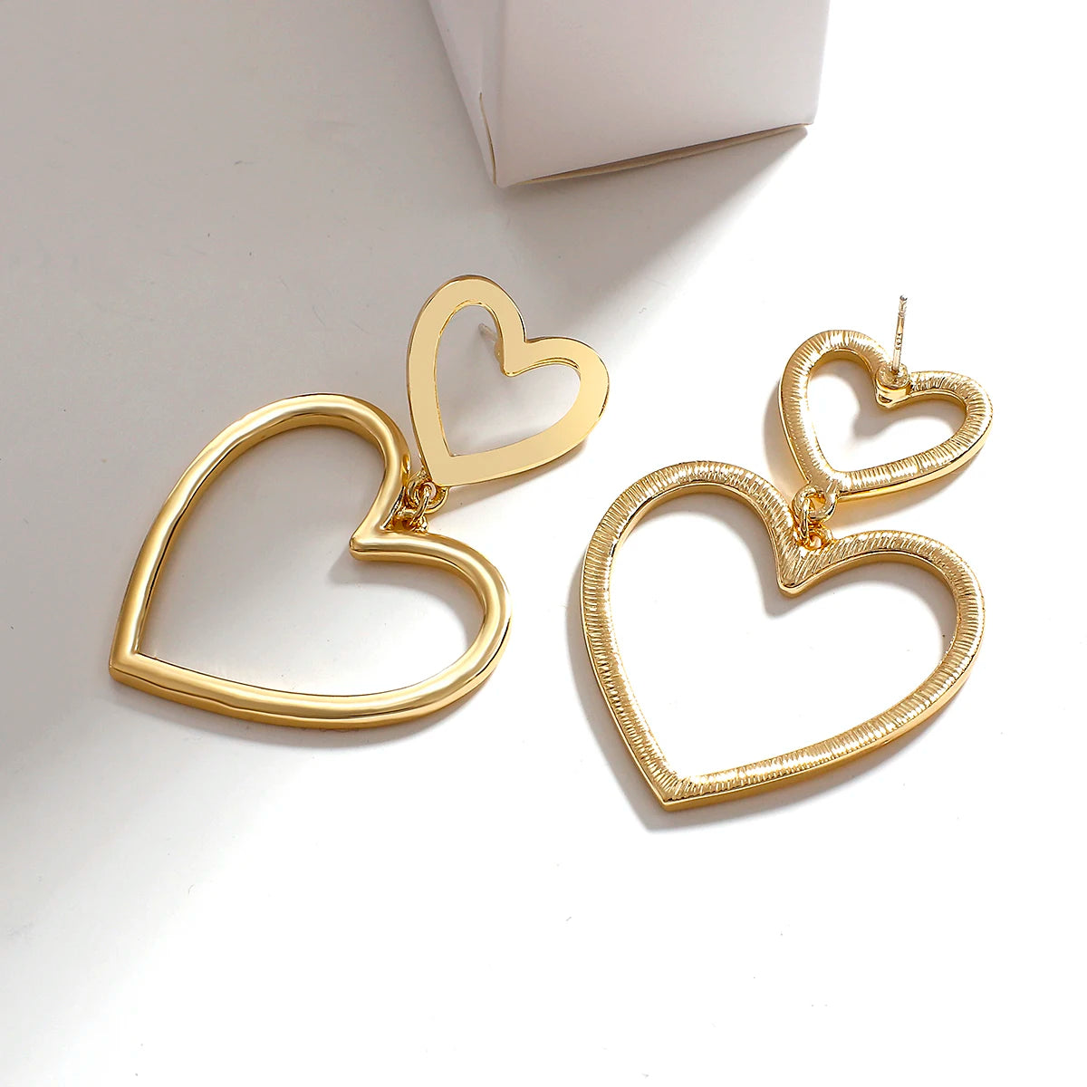 AENSOA Vintage Metal Gold Color Earrings For Women Simple Big Hollow