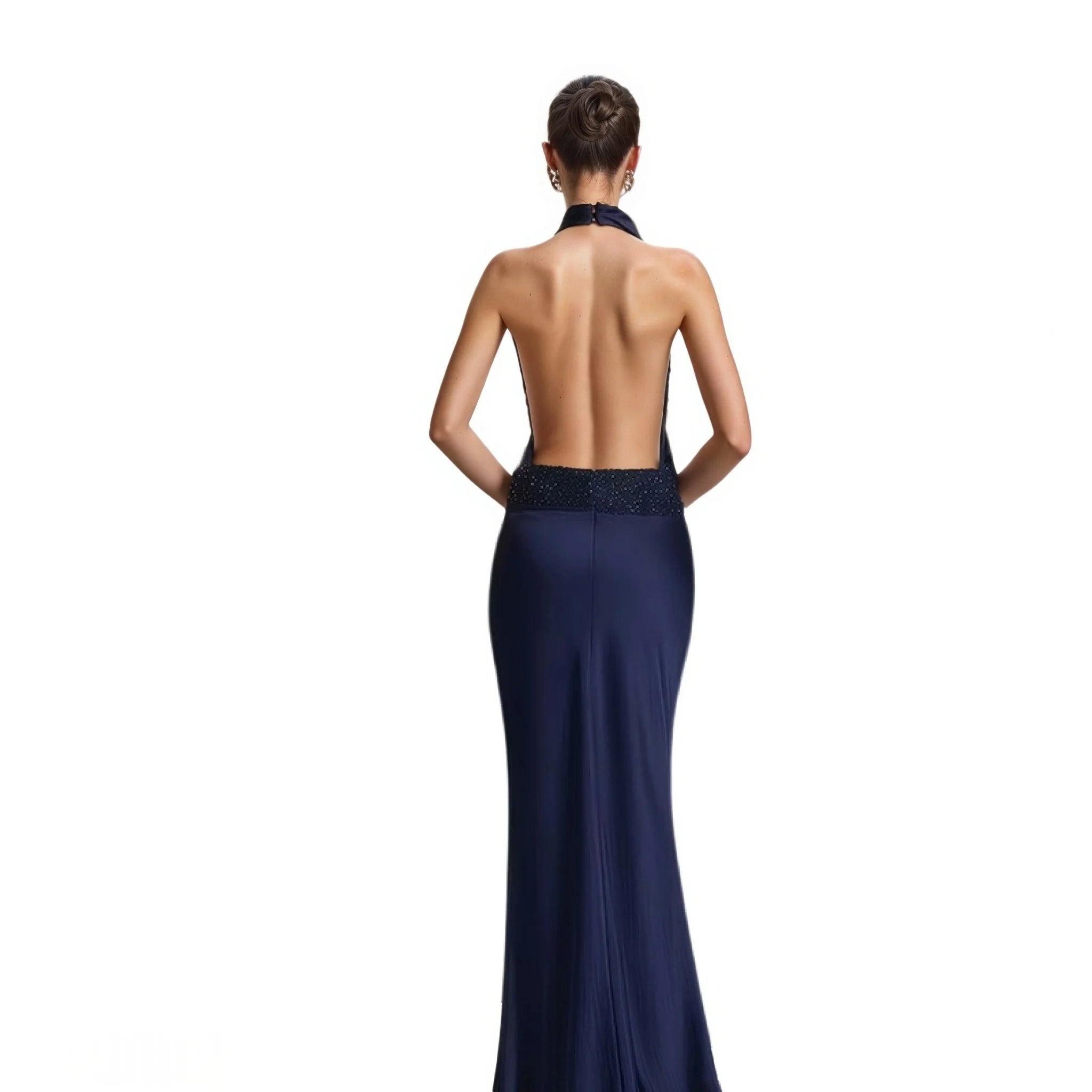 Chiffon Sequins Halter Backless
