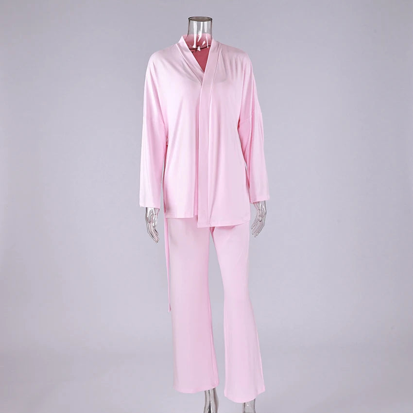 Pink Knitted Robe Set for Women |  3-Piece Pajama Set for Women | |  New Spring Sleepwear