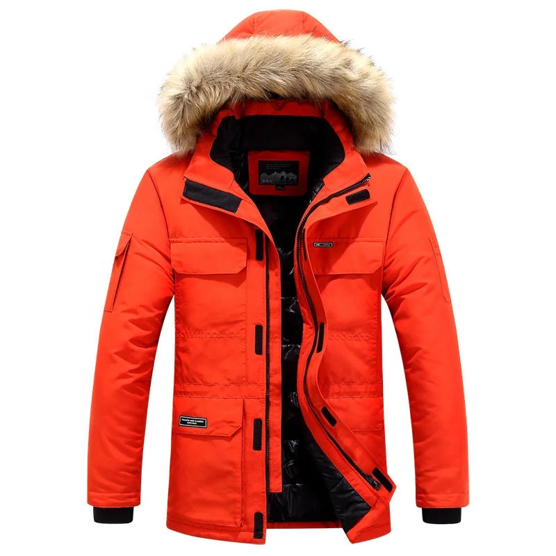 Canada Men's Cordura Quilted Winter Jacket Plus Size Outdoor Motorcycle Coat Stand Collar Fur Fabric Outwear-Wholesales
