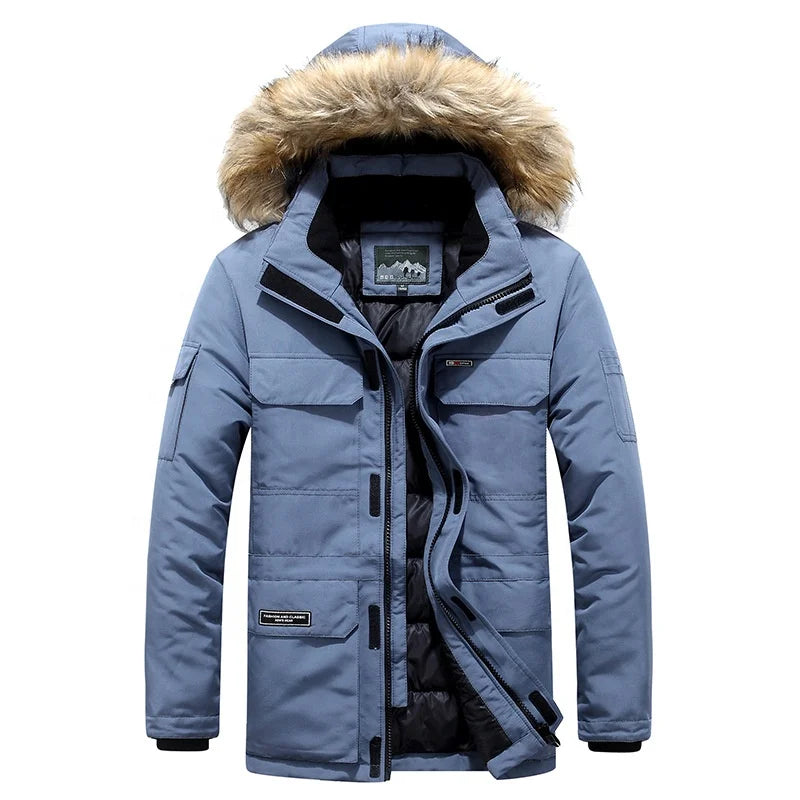 Canada Men's Cordura Quilted Winter Jacket Plus Size Outdoor Motorcycle Coat Stand Collar Fur Fabric Outwear-Wholesales