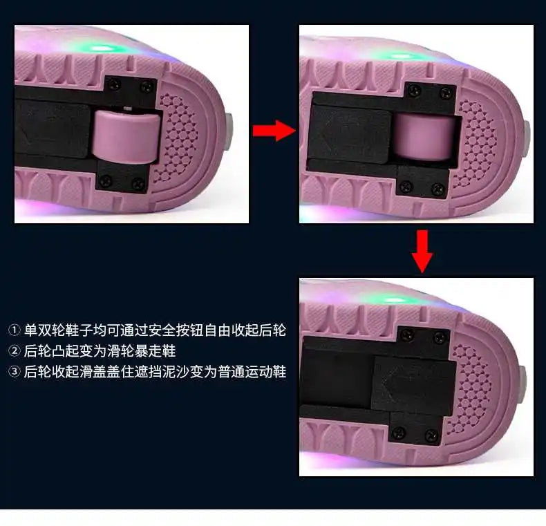 boys and girls Roller Skates Tow Wheels Shoes Glowing Light LED Children Fashion Luminous Sport Casual Wheelys Skating Sneakers