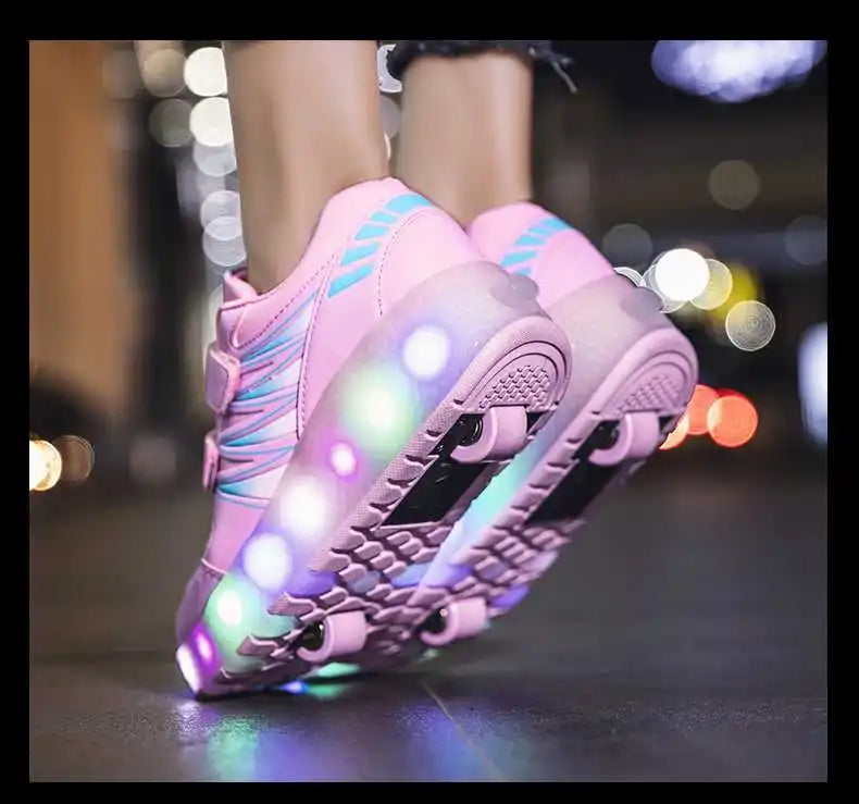 boys and girls Roller Skates Tow Wheels Shoes Glowing Light LED Children Fashion Luminous Sport Casual Wheelys Skating Sneakers