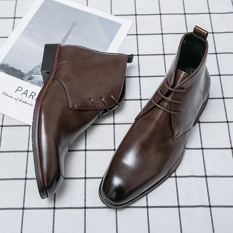 Extra Size 38-48/6.5-14 Green Color Latest Design Fashion Comfortable Lace Up Patent Leather Ankle Boots for Men