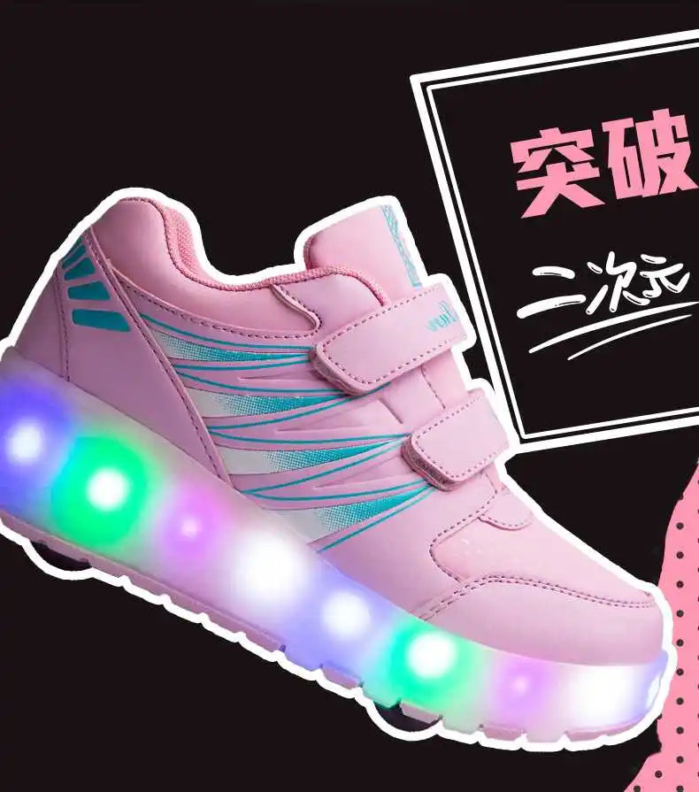 boys and girls Roller Skates Tow Wheels Shoes Glowing Light LED Children Fashion Luminous Sport Casual Wheelys Skating Sneakers