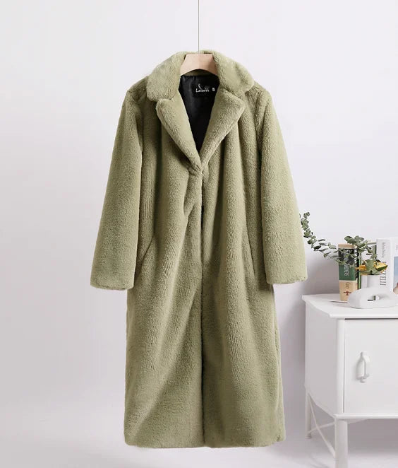 Warm Women Faux Fur Coat for Ladies | Long Artificial Rabbit Fur Coat for Women