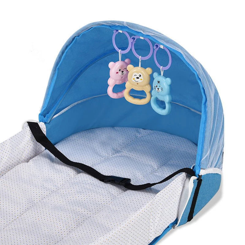 Brightbebe Portable Bionic Isolation Folding Bed Baby Diaper Bag Tote Travel Crib Mommy Bag with Mosquito Shield Kids' Bedding