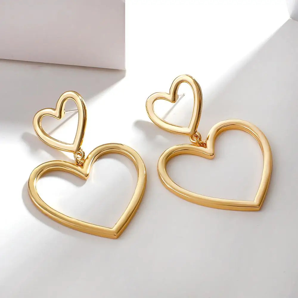 AENSOA Vintage Metal Gold Color Earrings For Women Simple Big Hollow
