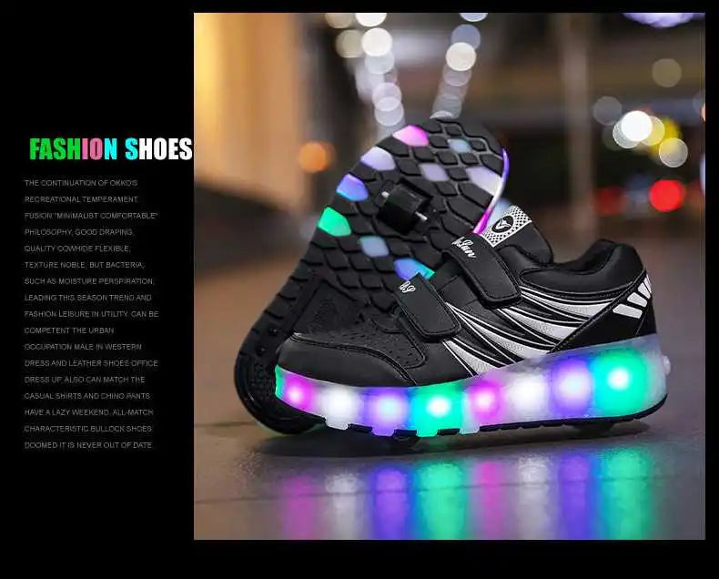 boys and girls Roller Skates Tow Wheels Shoes Glowing Light LED Children Fashion Luminous Sport Casual Wheelys Skating Sneakers