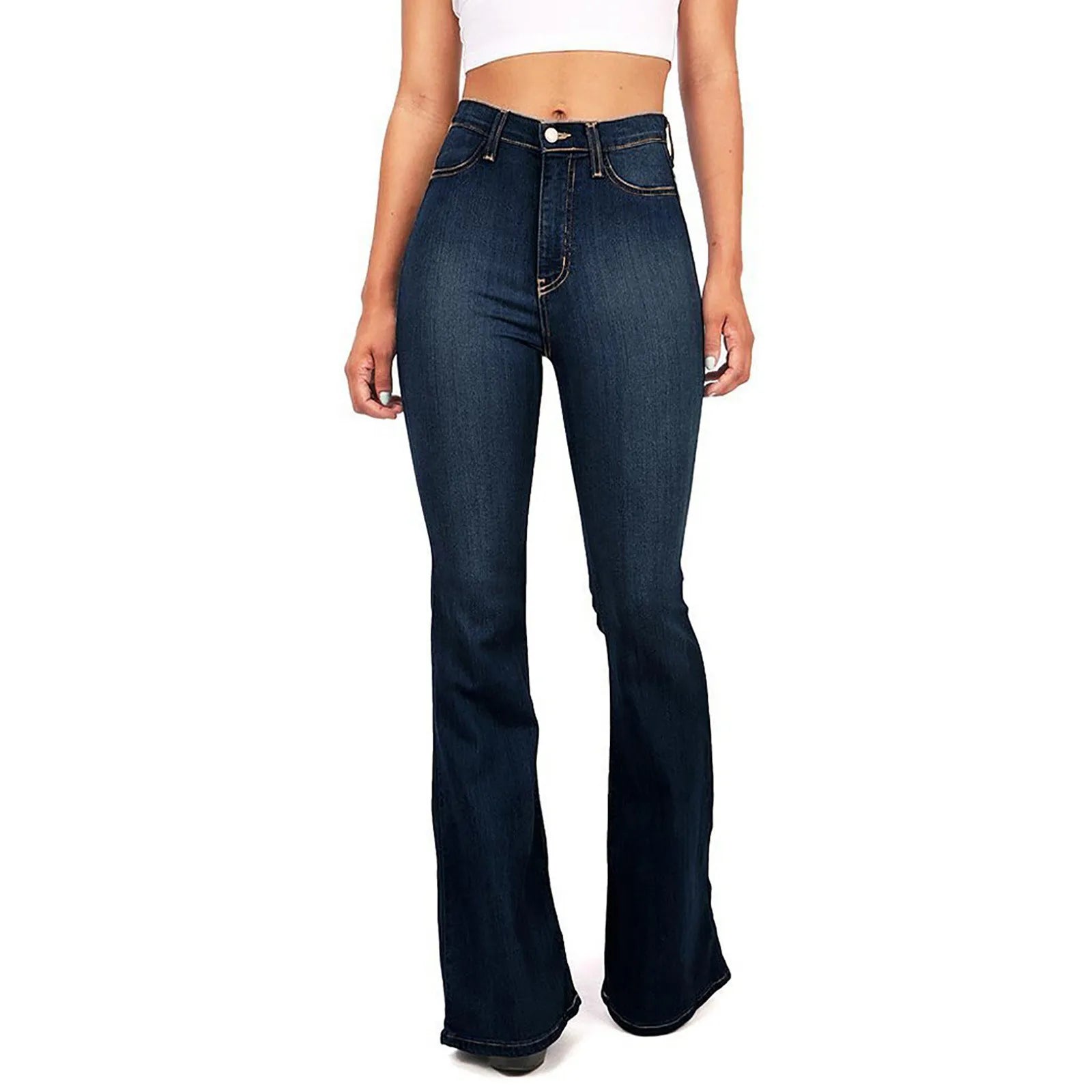 4XL Flare Jeans for Women - High Waist Zipper Fly Denim Blue and Black Wide Leg Pants - Bandage Skinny Push Up Trousers