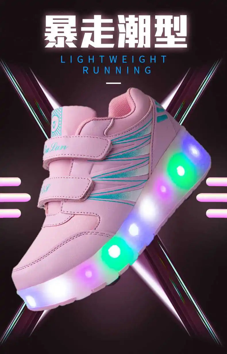 boys and girls Roller Skates Tow Wheels Shoes Glowing Light LED Children Fashion Luminous Sport Casual Wheelys Skating Sneakers