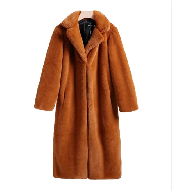 Warm Women Faux Fur Coat for Ladies | Long Artificial Rabbit Fur Coat for Women