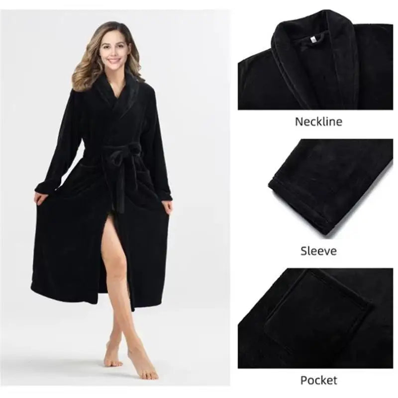 Local Stock Plush Oversize Winter Soft Warm Long Flannel Bathrobe with Hood for Women - Thick Night Fleece Bath Robes