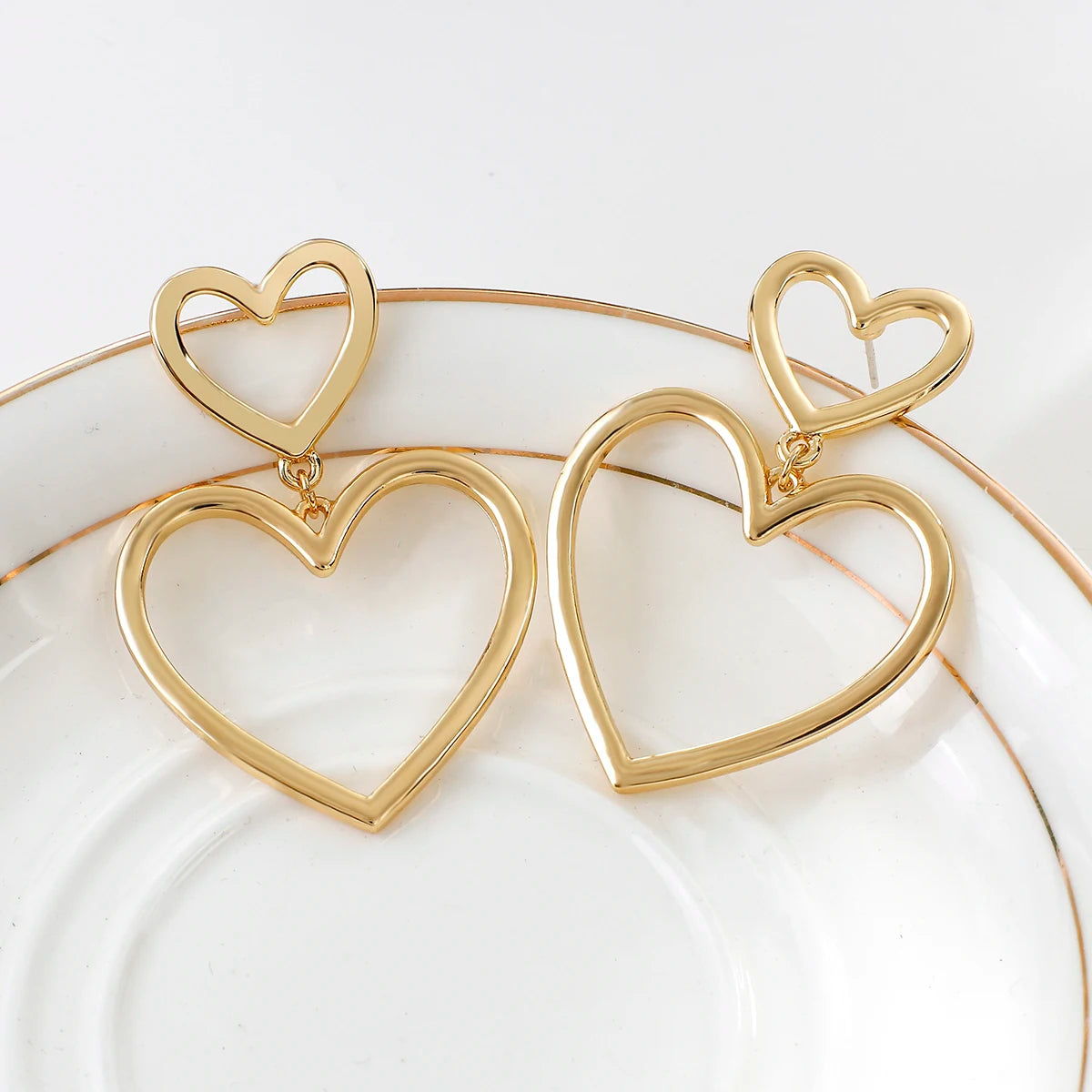 AENSOA Vintage Metal Gold Color Earrings For Women Simple Big Hollow