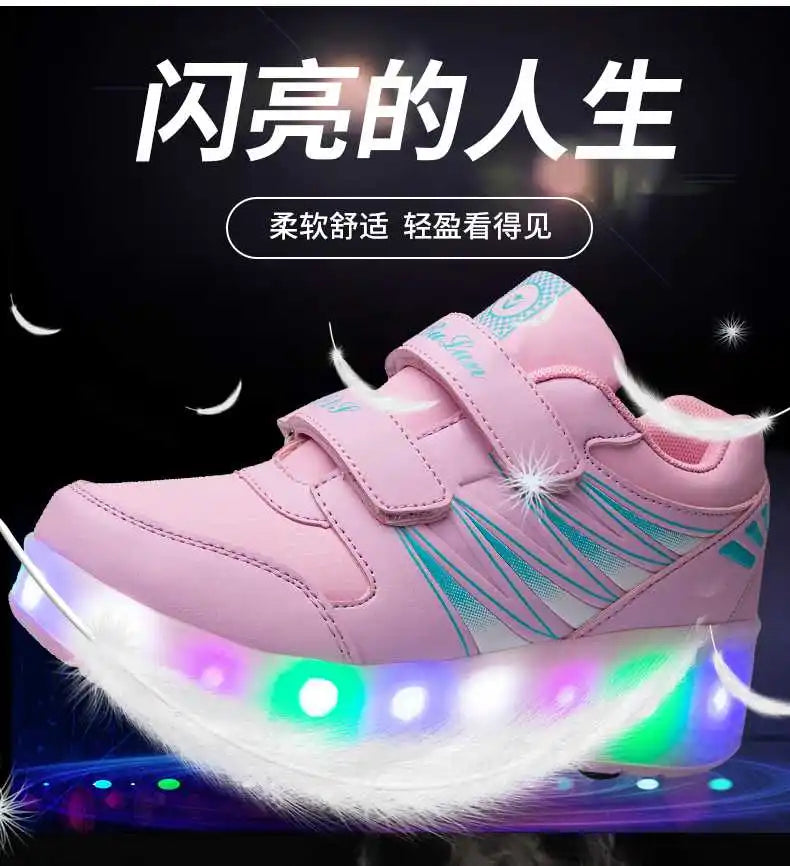 boys and girls Roller Skates Tow Wheels Shoes Glowing Light LED Children Fashion Luminous Sport Casual Wheelys Skating Sneakers