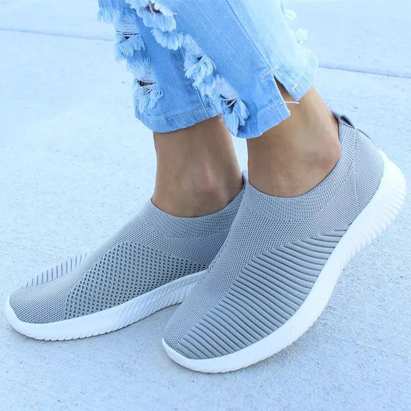 Women's Flat Slip-On White Shoes - Lightweight Summer Sneakers for Women