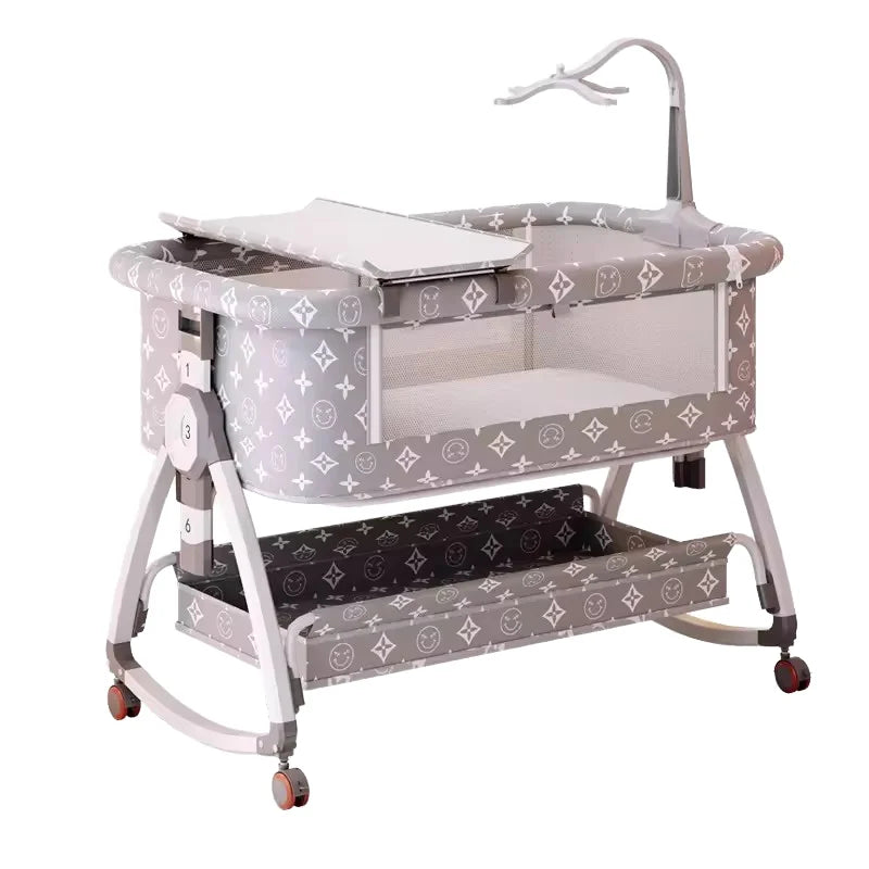 Luxury Modern 3-in-1 Multifunctional High-Carbon Steel Metal Cot Bed Baby Crib with Bedding for Bedroom Use